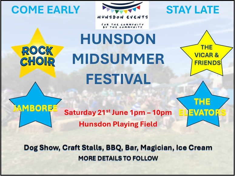 Poster advertising Hunsdon Midsummer Festival.
