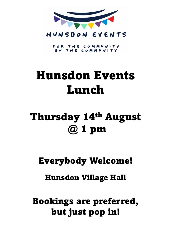 Advert for Hunsdon Lunch