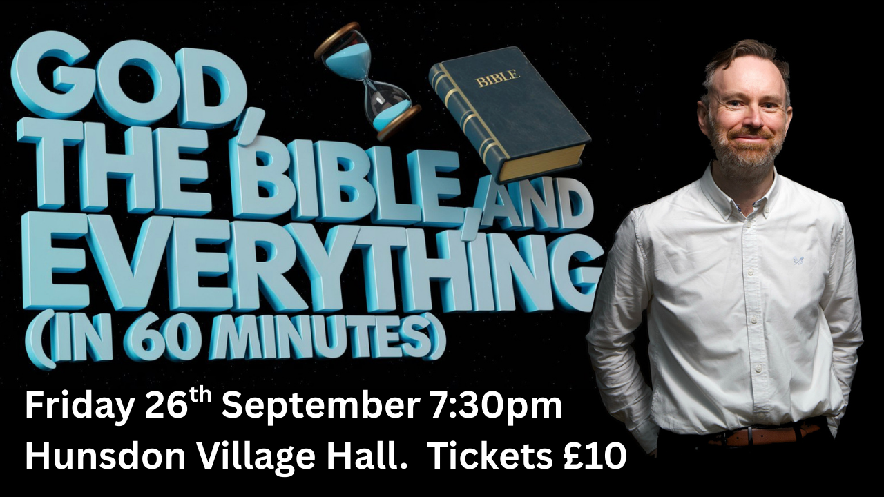 Advert for God, the Bible and Everything show.