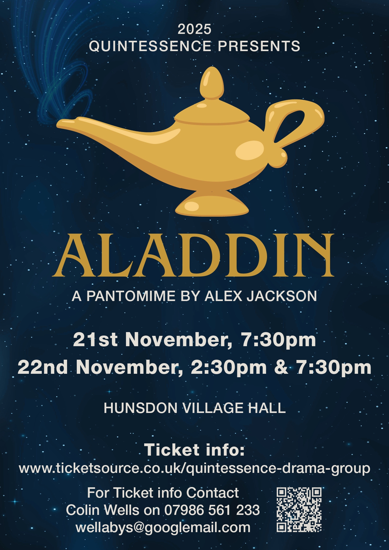 Oil Lamp on advert for Aladdin Pantomime